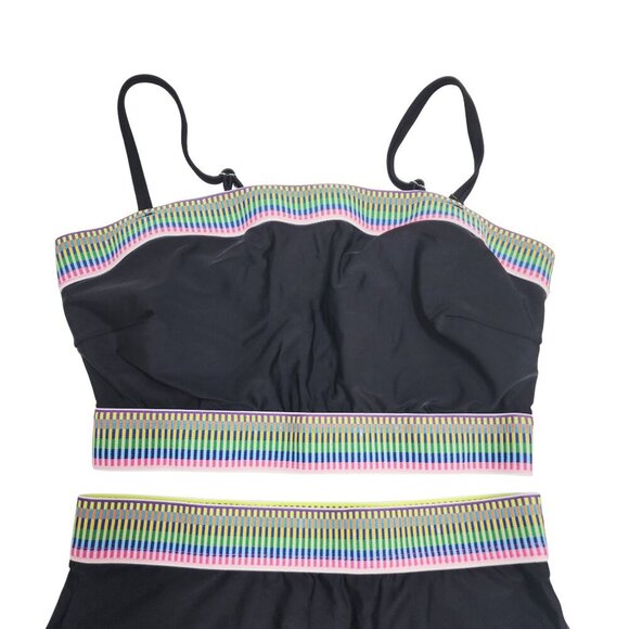 Black Two-Piece Womens Swimsuit Multicolor Stripe Detail Size S - Picture 3 of 5